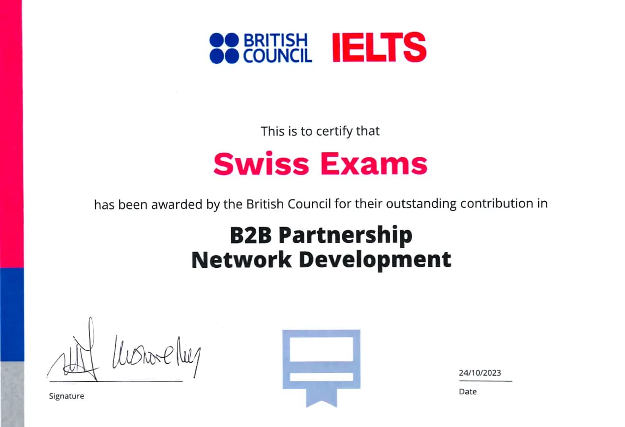 Swiss Exams has been awarded by the British Council | IELTS certificate