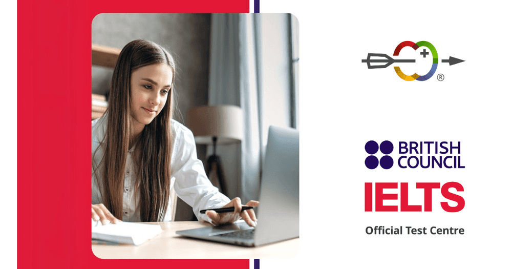 Student preparing for IELTS on computer with Swiss Exams, a British Council partner.